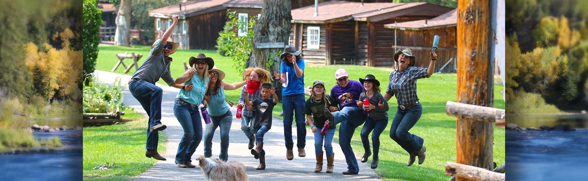 Group of people jumping having fun