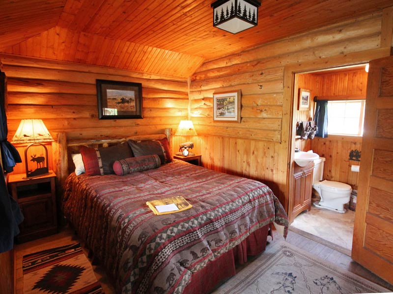 bedroom and bathroom in cabin