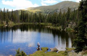 fishing in mountain lake