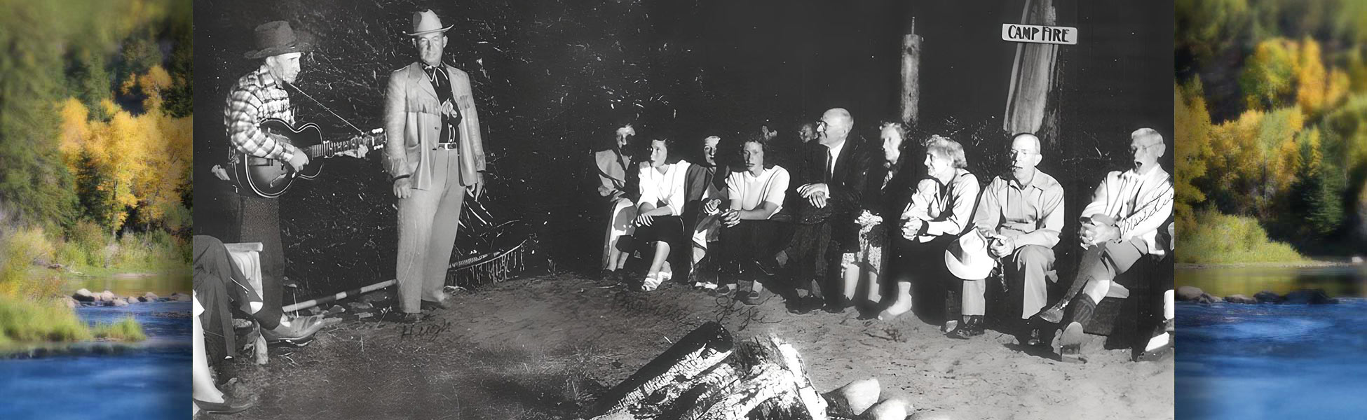 Old time photo around campfire