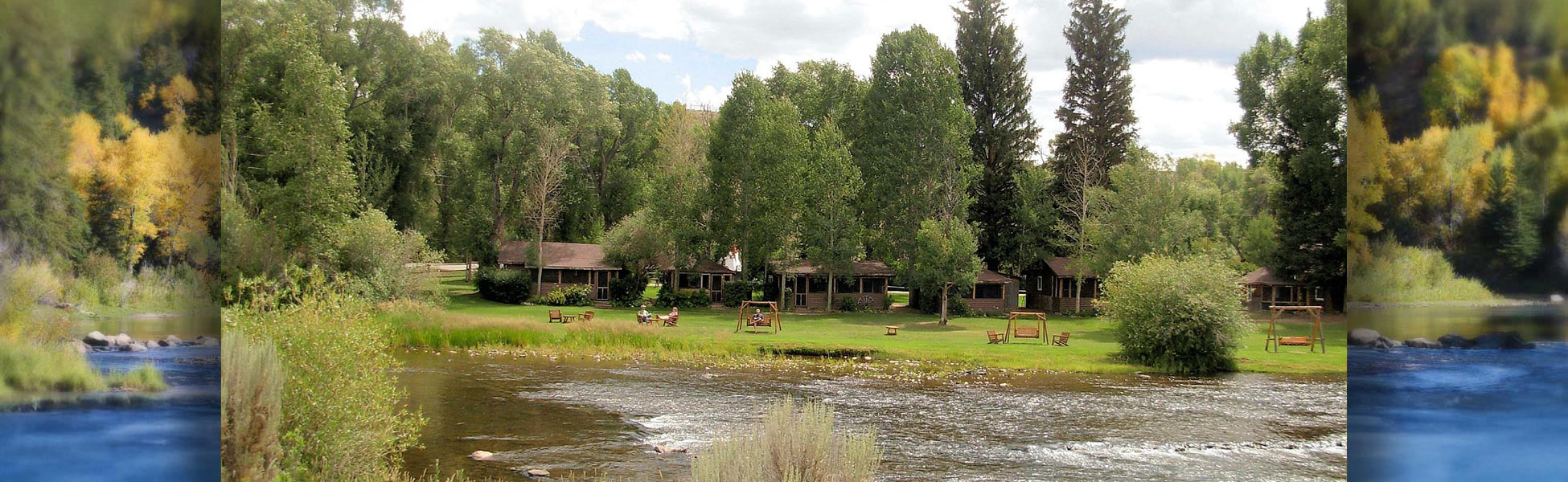 View of cabins across river