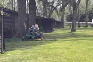 mowing lawn