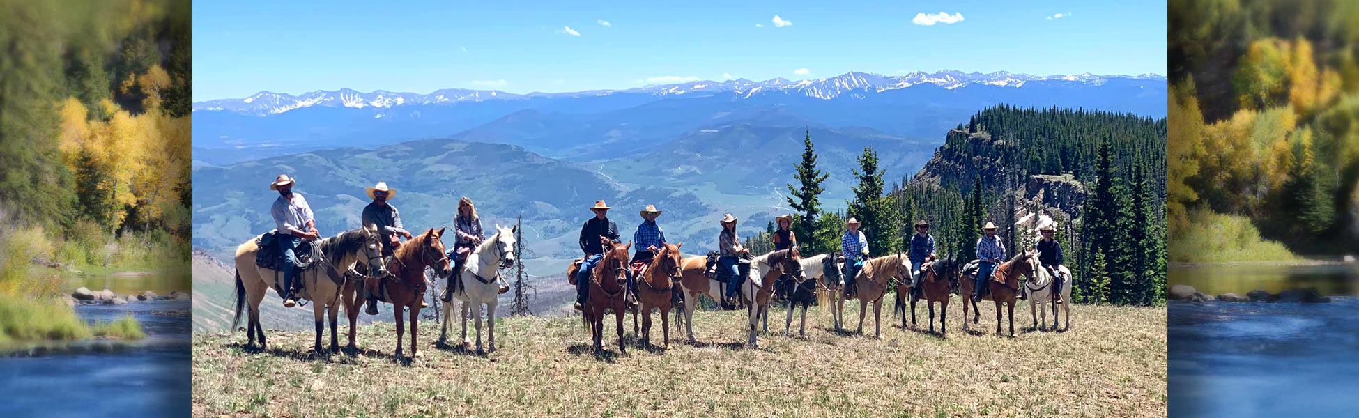 people on horseback at mountain overlook