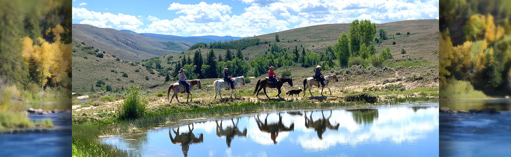 riding horseback with reflection on water