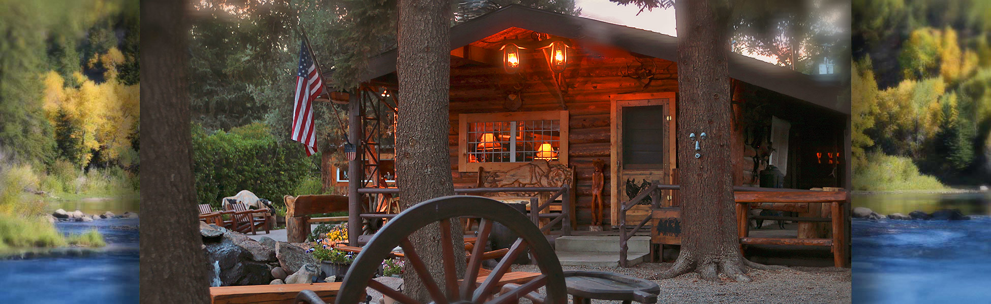 lodge exterior at dusk