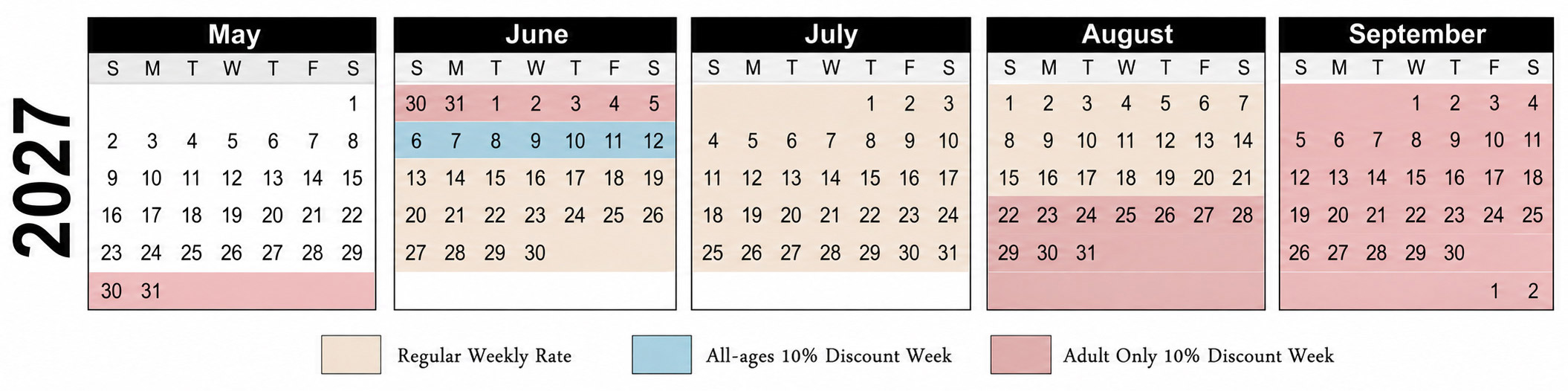 2027 Rate Calendar for Bar Lazy J Guest Ranch